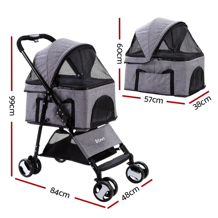 i.Pet Pet Stroller Dog Carrier Foldable Pram 3 IN 1 Middle Size Grey - Amazingooh Wholesale