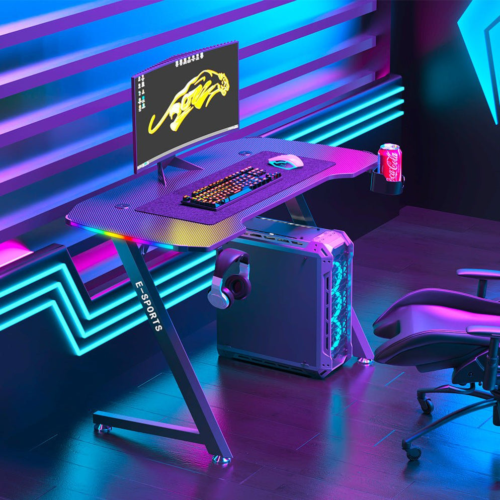 New Arrive Computer Table Z Shaped Gaming Desk With RGB Led Lights ...